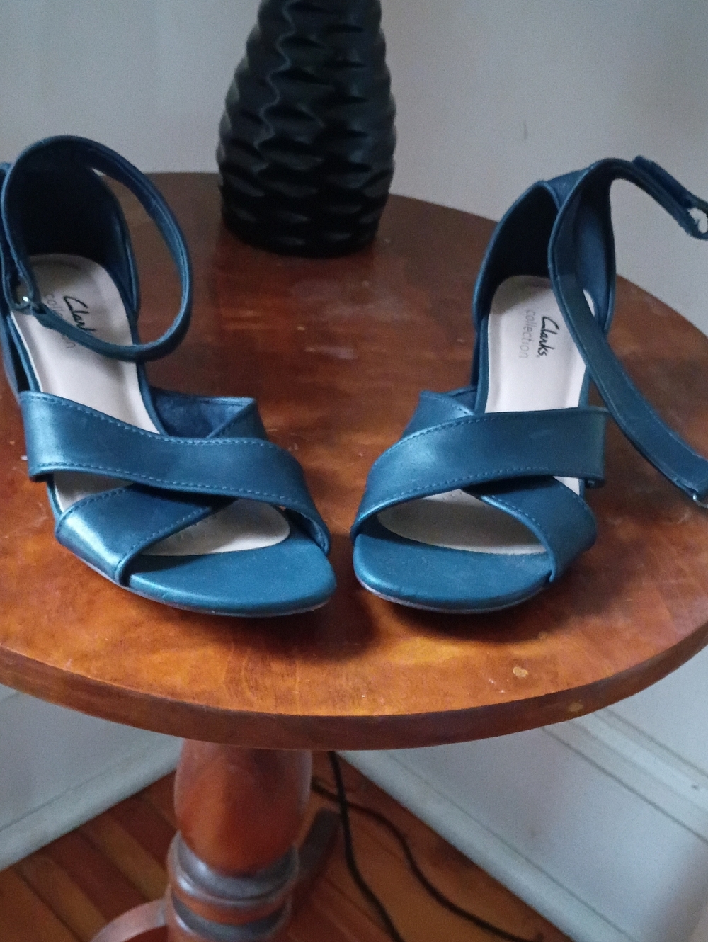 Clarks Women's Navy Cross-Strap Heeled Sandals